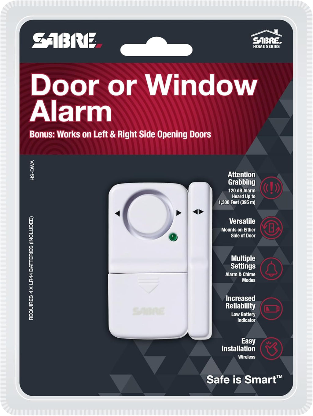SABRE Wireless Home Security Door Window Burglar Alarm with LOUD 120 dB Siren, DIY EASY to Install, White