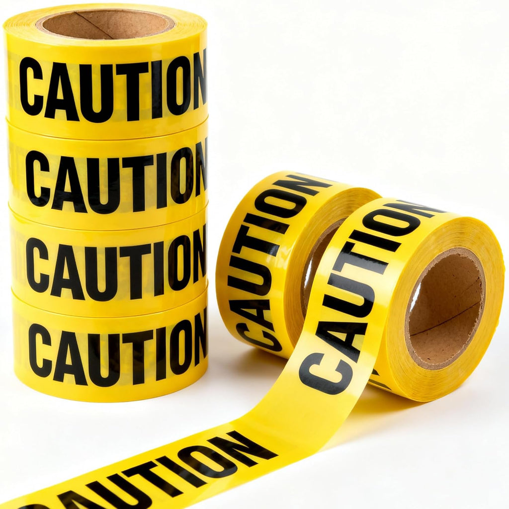 Caution Tape 6 Pack 3 inch x 1000 feet, Bright Yellow w/Bold Black Text, 3" Wide for Maximum Readability Strongest & Thickest Tape for Danger/Hazardous Areas