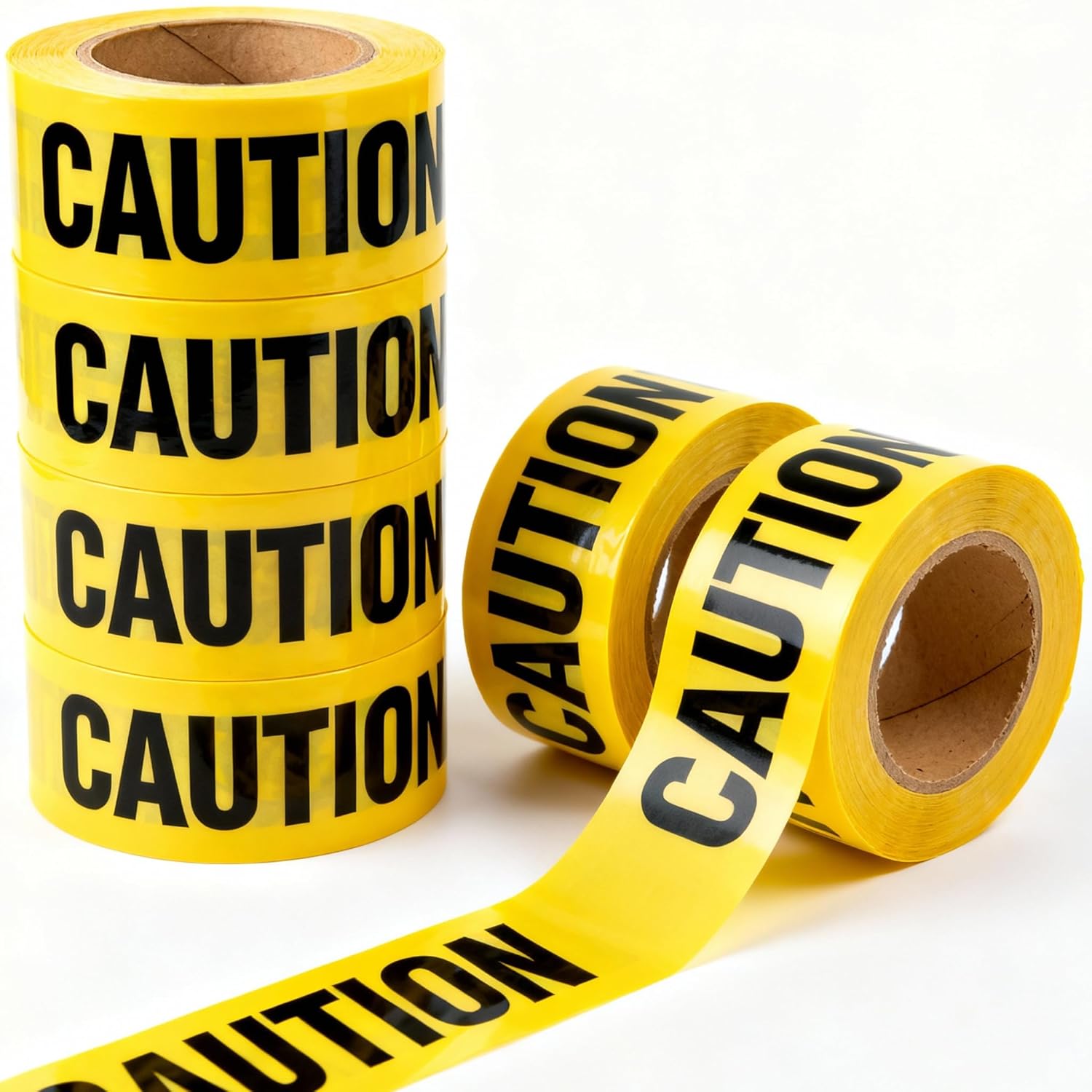 Caution Tape 6 Pack 3 inch x 1000 feet, Bright Yellow w/Bold Black Text, 3" Wide for Maximum Readability Strongest & Thickest Tape for Danger/Hazardous Areas