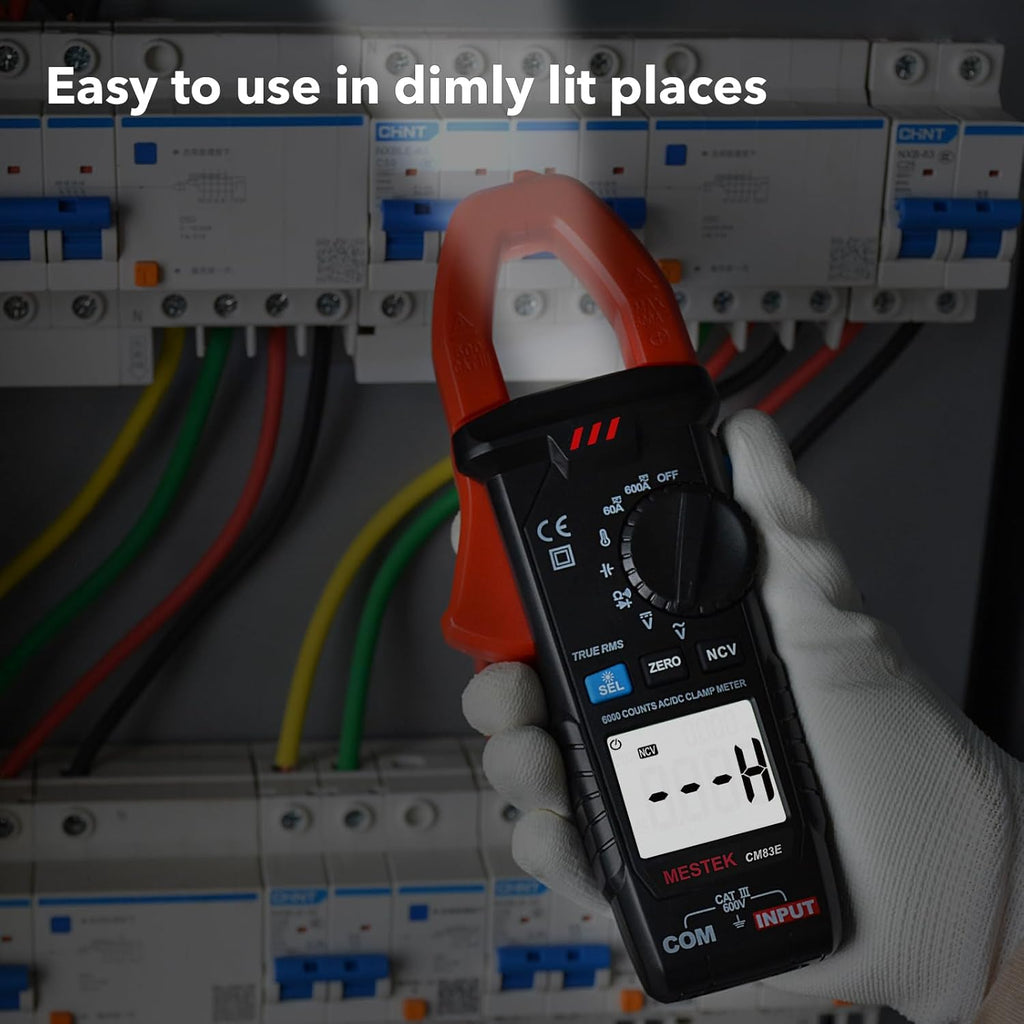 MESTEK Digital Clamp Meter Multimeter, TRMS 6000 Counts Auto-ranging Amp Voltage Tester, Measures AC/DC Current, Voltage, Temperature, Capacitance, Resistance, Continuity, Diode & NCV