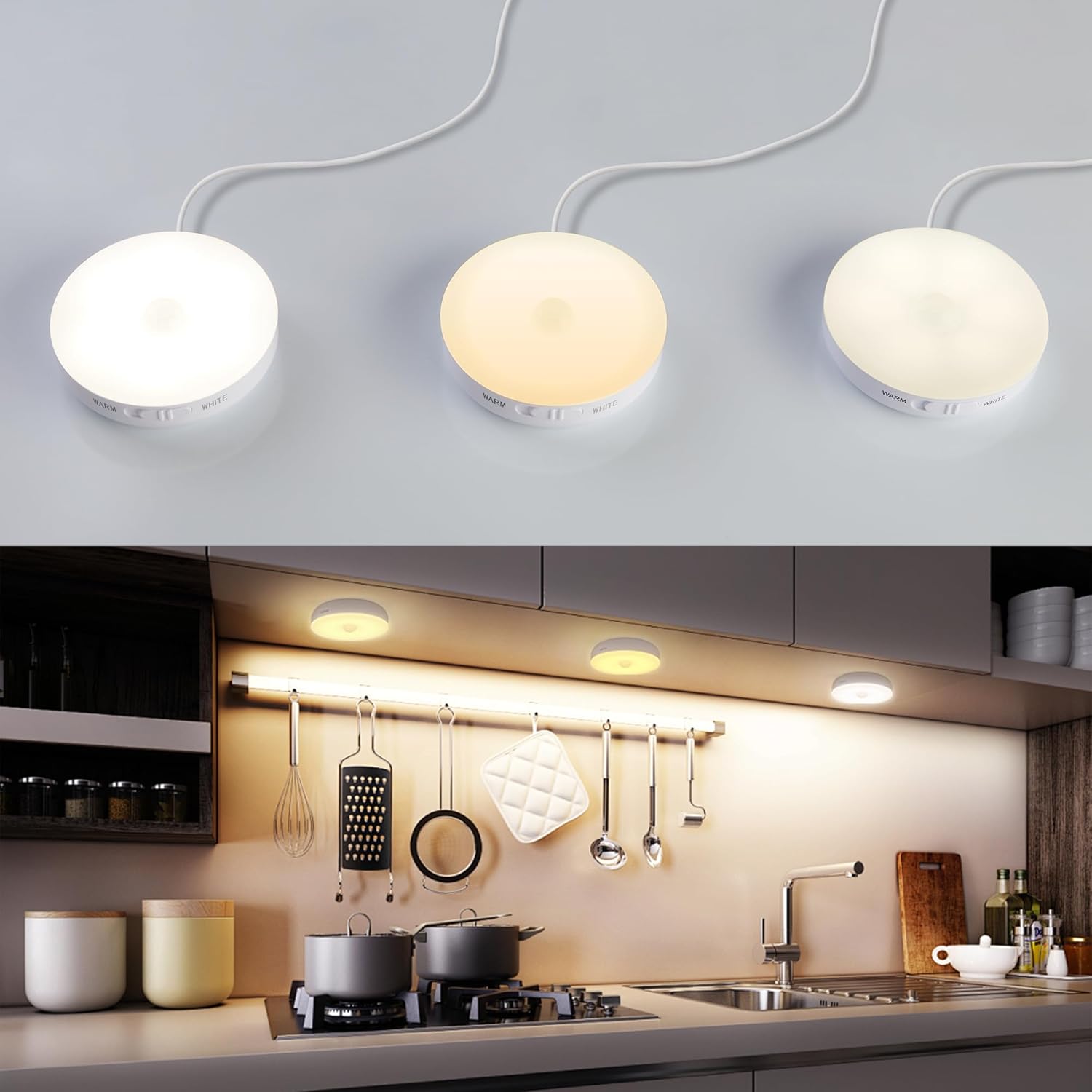 Homelist 3 Pack Under Cabinet Lighting Plug in, Motion Sensor Lights Indoor with Remote Control, LED Wired Stick-On Closet Lights for Kitchen/Shelf/Bar/Cupboard
