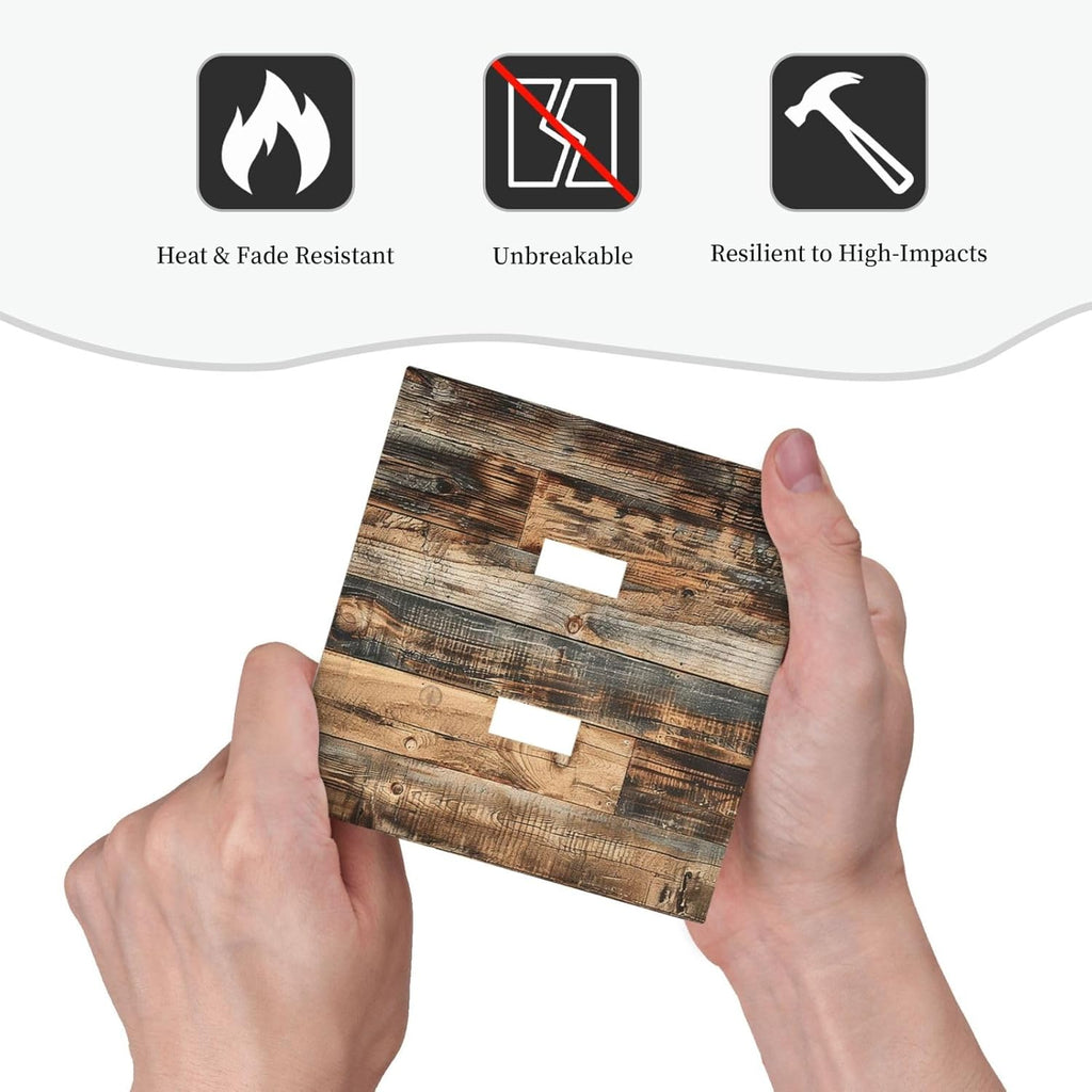 Decorative Switch Plates Rustic Brown Wood Pattern Splice Plank 2 Gang Double Toggle Outlet Light Switch Cover Wall Plate Electrical Faceplate For Farmhouse Cabin Decor