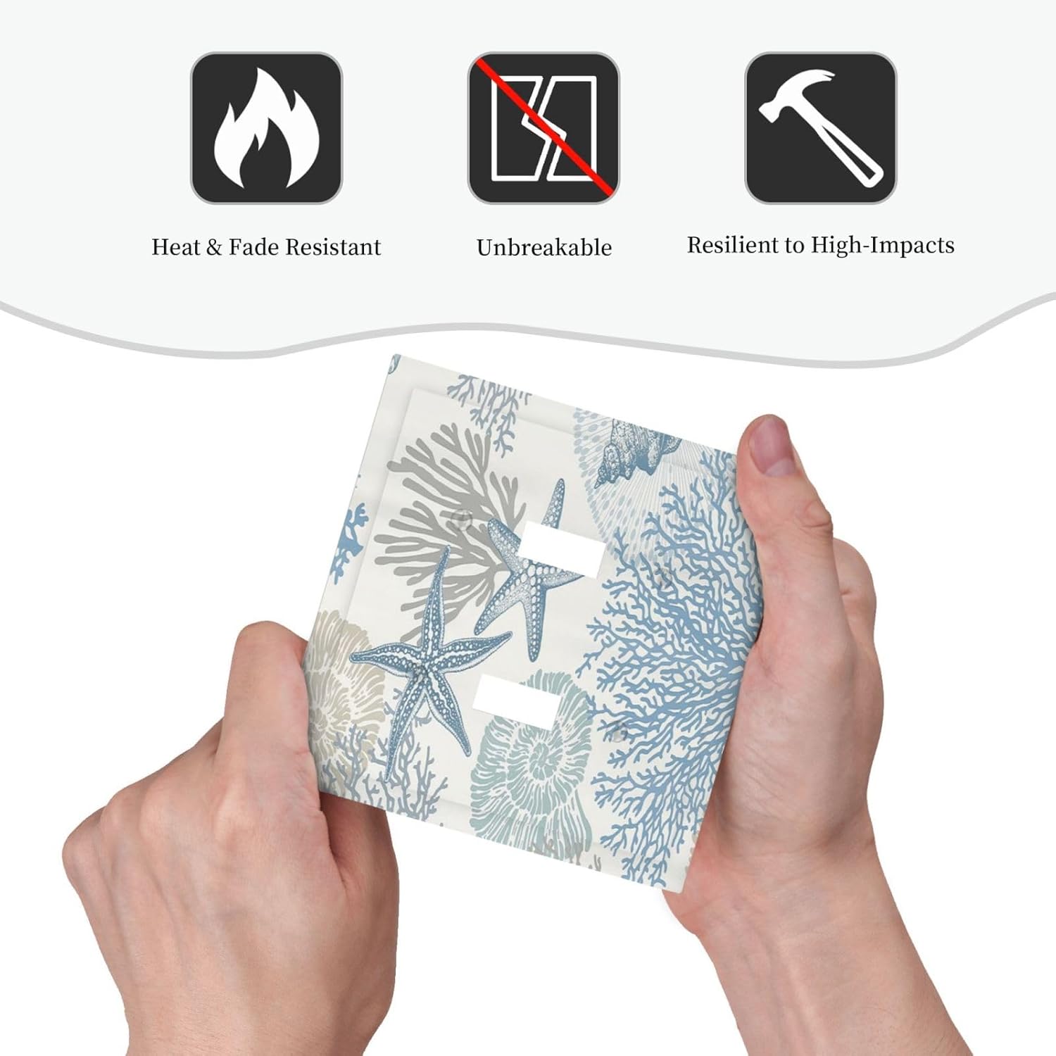 Decorative Light Switch Plate Covers Blue Starfish Coral Seaweed 2 Gang Light Switch Cover Plate Double Toggle Wall Plate Outlet Covers for Bathroom Bedroom Decor （2 Pack）