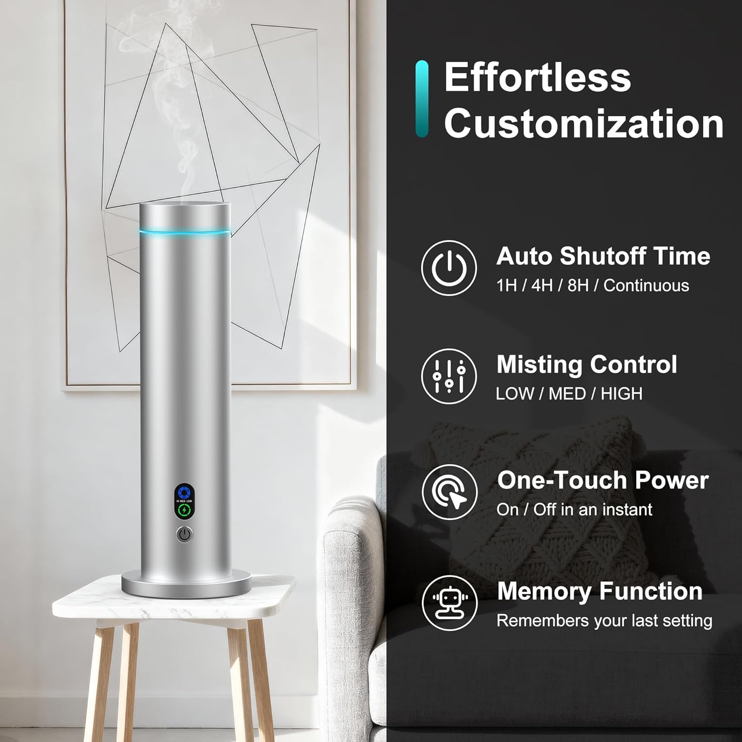 Maromalife Waterless Diffuser, 1000 Sq.Ft Coverage, Essential Oil Diffuser with Tilt-Safe, Remote Control, Adjustable Mist, Mood Lights Aromatherapy Diffuser for Home, Room, Office, Hotel, Silver