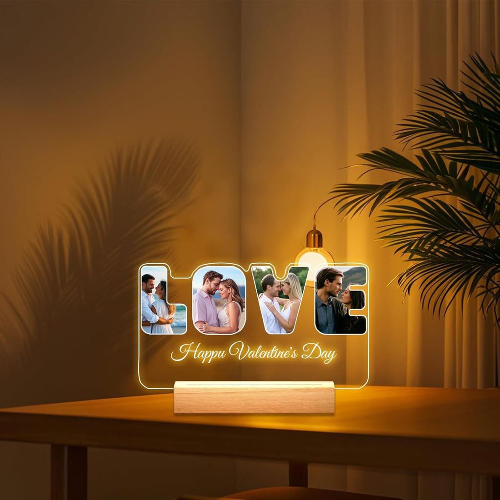 Personalized Picture Frames with Photo, Custom Photo Frame with Night Light, Customized Girlfriend Photo Gifts, Ideal Gift for Couples Anniversary Birthday Mom Dad Him Her