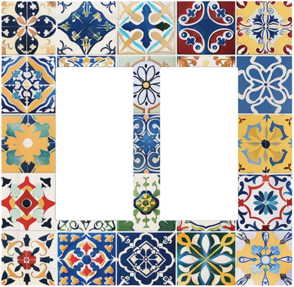 Decorative Outlet Covers Moroccan Traditional Mexican Talavera Til 2 Gang Double GFCI Rocker Electrical Wall Panels Light Switch Cover Plate for Kitchen Home Decor