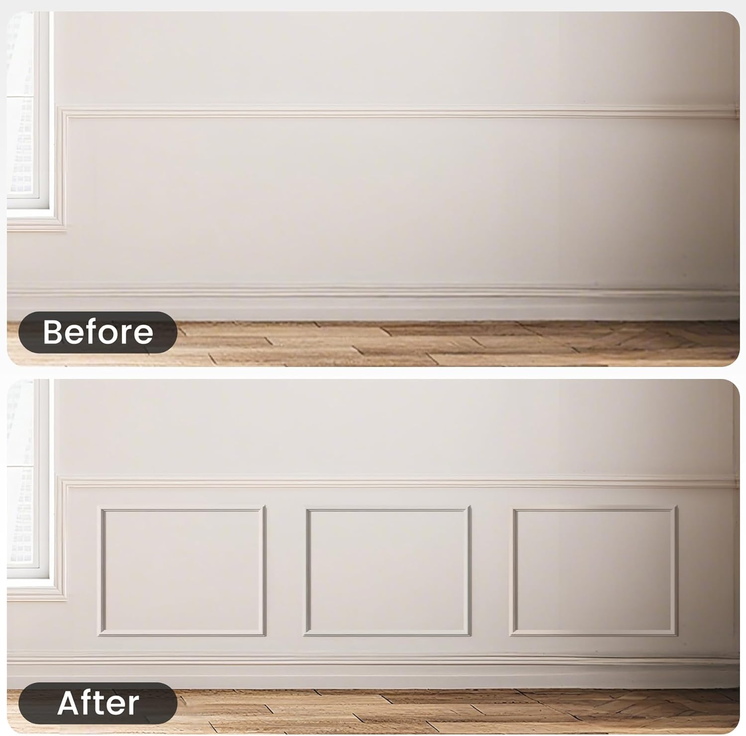 Peel and Stick Wainscoting Panels Kit, 6 Sets 16''x24'' Premade Wall Molding Peel and Stick Panels for Interior Wall Trim, Easy DIY Wainscoting Panels Peel and Stick Decor