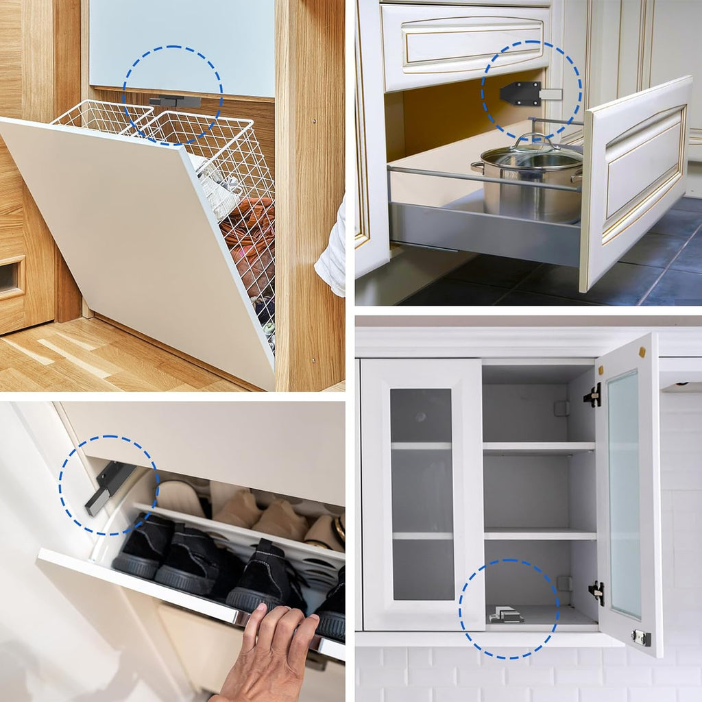 Push to Open Latches Jiayi Magnetic Push Open Catch Touch Latches for Cabinet Kitchen Drawer Closer Touch Release Open for RV Cupboard Door Damper, Large Push to Open Wardrobe Closure ((Black, 8 Pack)