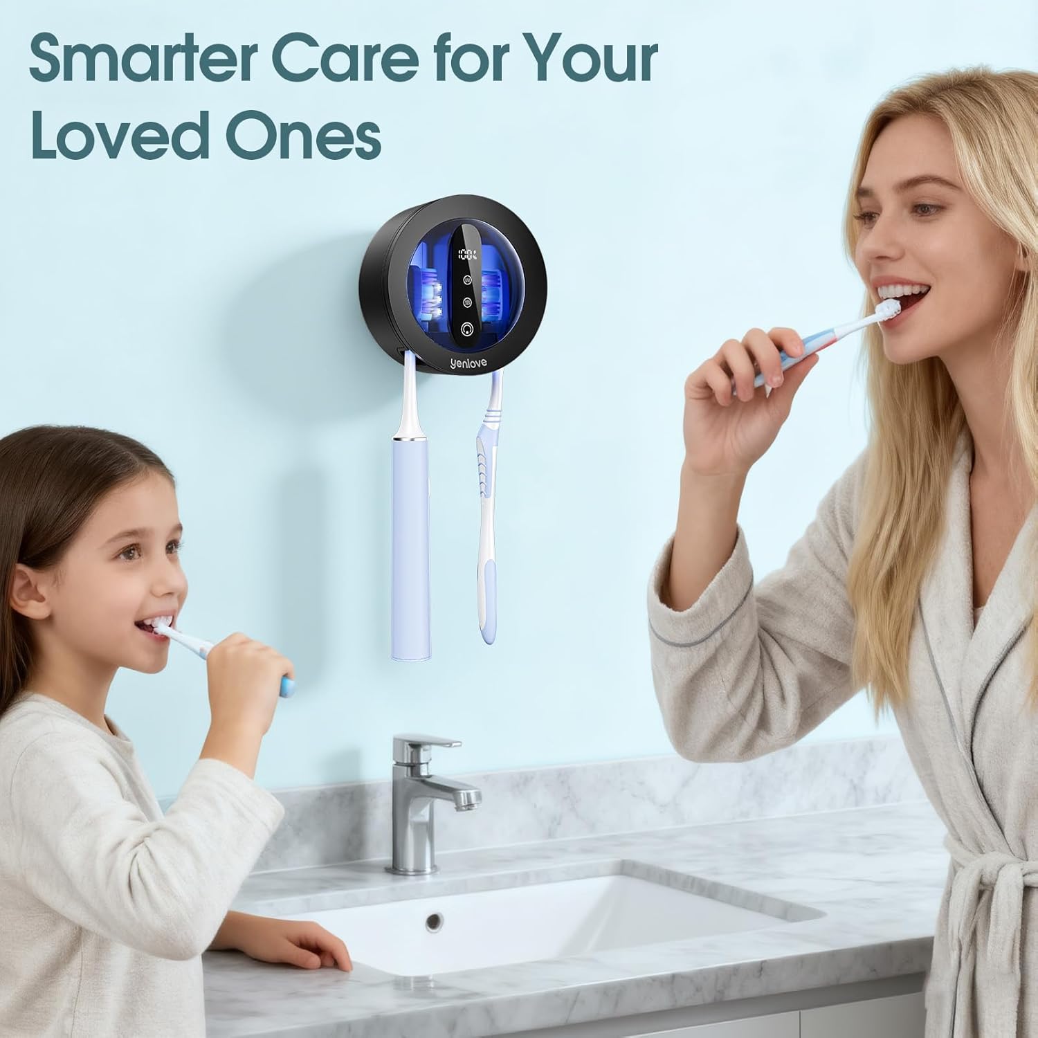 Toothbrush Holders for Bathroom,Wall-Mounted Toothbrush Holder,Smart Toothbrush Organizer with LED Screen and Drying,Rechargeable Tooth Brush Holder for Home & Travel