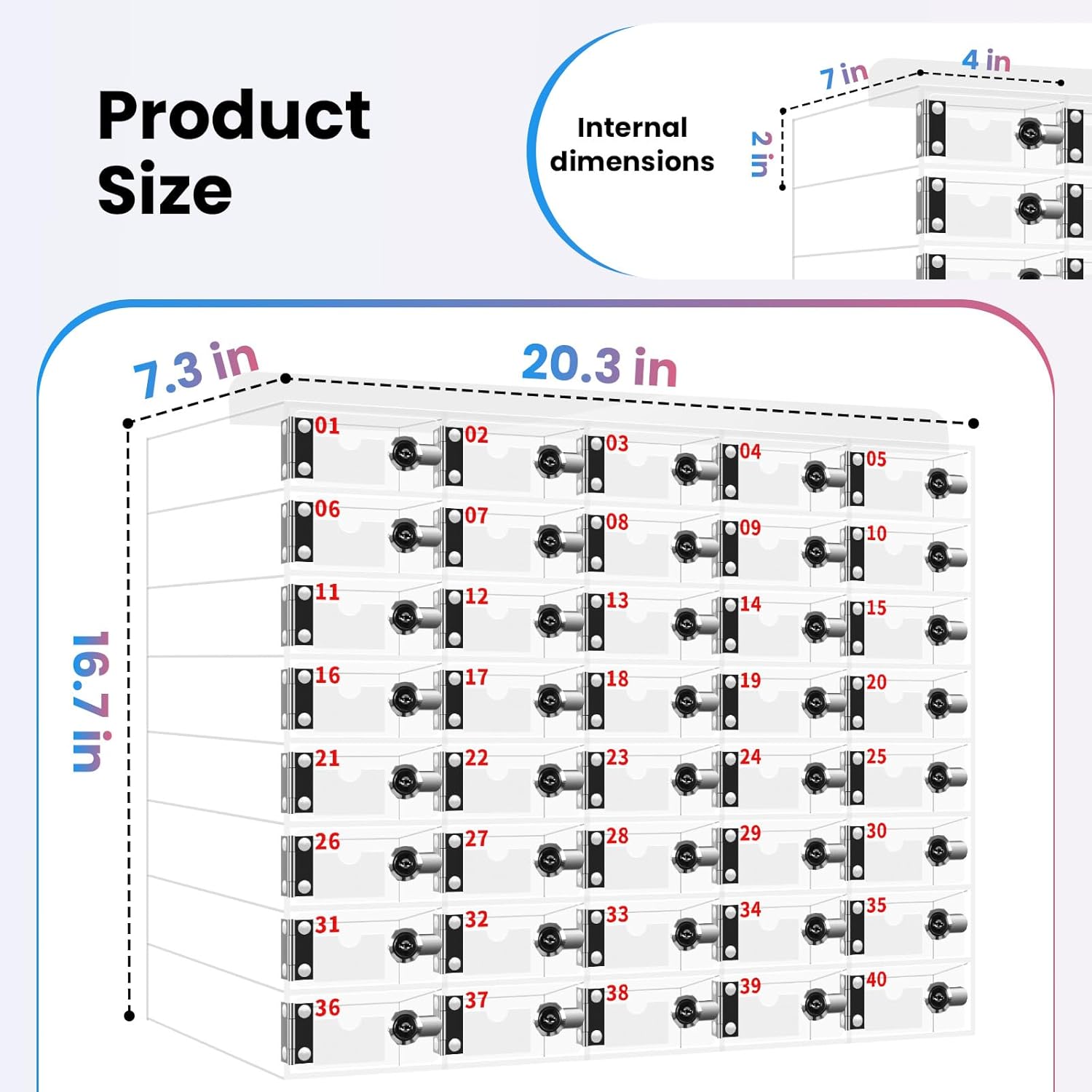 40 Slots Cell Phone Locker Box for Classroom Clear Acrylic Cell Phone Storage Cabinet with Door Locks and Keys for Classroom School Students Office Factory Employees