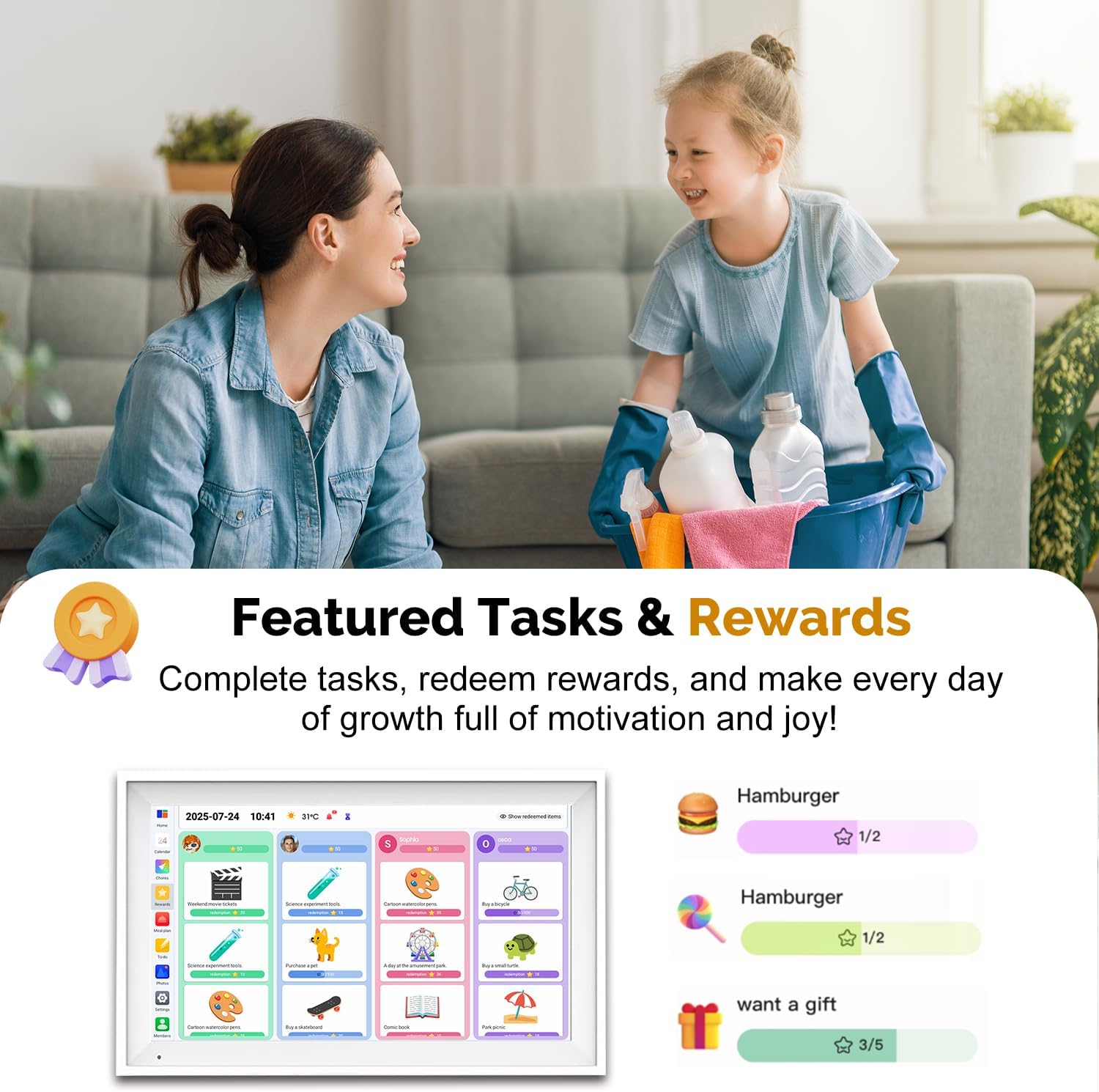 15.6 Inch Digital Calendar Wall Touch Screen Chore Chart, 64GB Electronic Calendar + 1080 FHD Smart Family Planner, Wall and Desk Mountable
