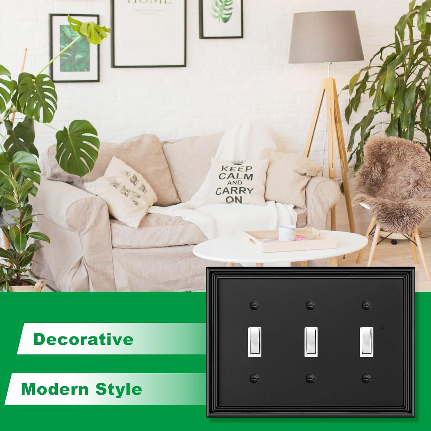 Black Modern Decorative Wall Plate Light Switch Cover Decorator Outlet Covers Rocker Switch Plates Bamboo Fiber Material Wall Plates for Kitchen Bathroom (3 Gang Triple Toggle-1 Pack)