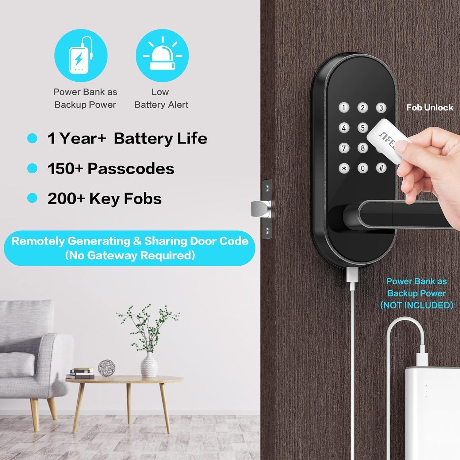 Keyless Entry Keypad Smart Door Lock with Handle & Knob – Digital Deadbolt for Front, Bedroom, Office & Interior Doors, App Control for Airbnb, Guests & Kids, Easy DIY Install (No Fingerprint)