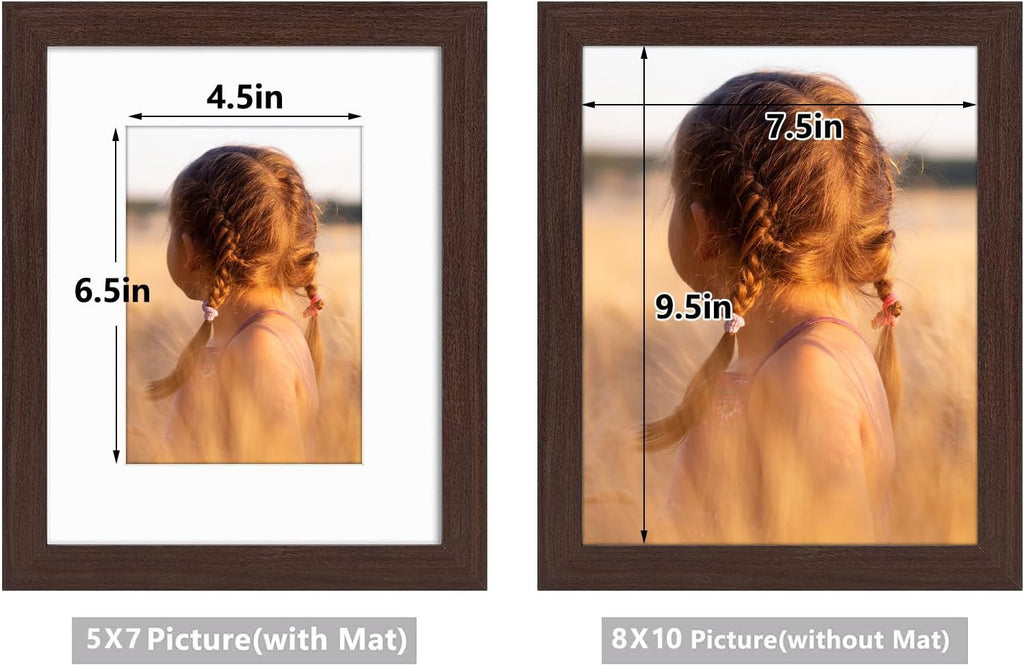 Golden State Art, 8x10 Picture Frame with Mat for 5x7 Photo - High Definition Glass Wall Mounting or Tabletop Display (Brown, 1 Pack)