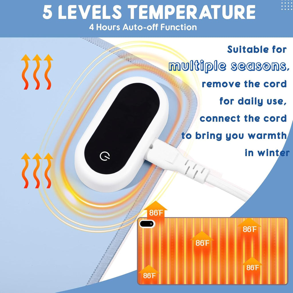 Konohan Heated Large Desk Mat PU Leather Warm Mouse Pad with 5 Heating Level & 4 Hour Auto Shut-Off Heating Keyboard Pad Warmer Gaming Mice Mat Only Supports 110v(Gray-Blue Color,31.5" X 13")