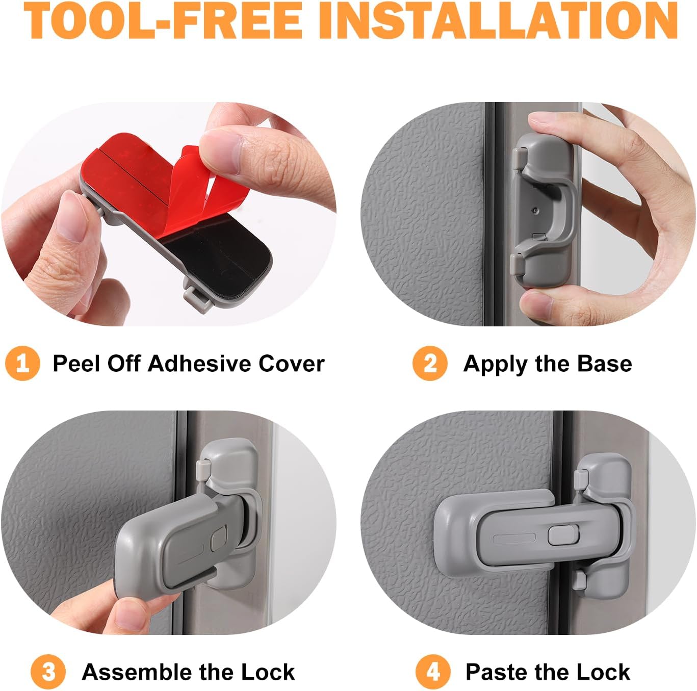 CLYMENE Child Proof Fridge Lock, Auto-Locking Refrigerator Door Latch with One-Hand Operation | No Keys or Straps | Keeps Freezer Secure from Kids & Pets – Grey