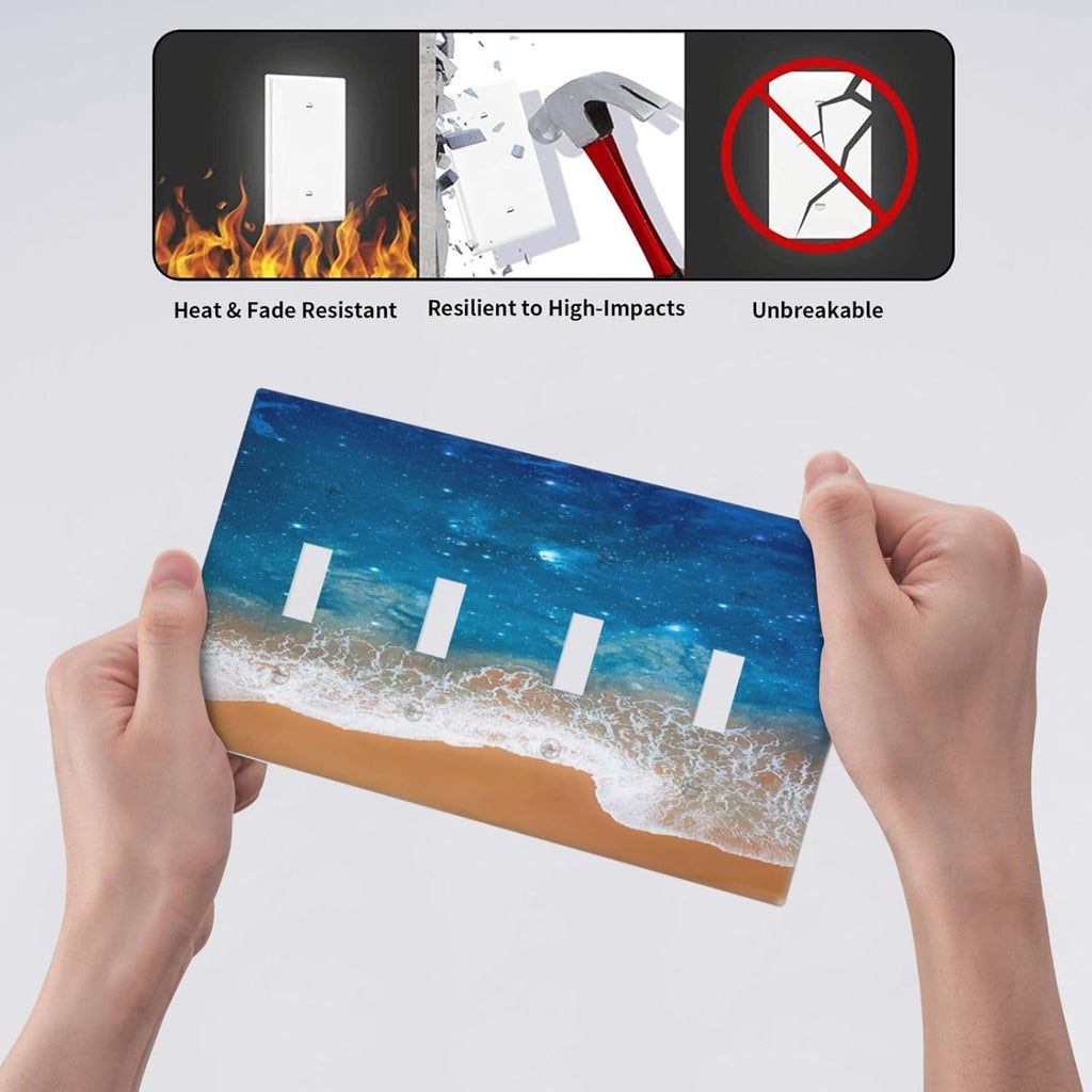 Light Switch Cover Plate Blue Sea Ocean Beach Waves Quad Toggle Wall Plates Decorative Switch Plates 4 Gang Outlet Covers Electrical Panel Cover Faceplate for Home Decor 4.5 X 8 IN