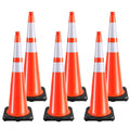 36 Inch Traffic Cones (6 Pack),Heavy-Duty PVC Construction Cone with Reflective Collars & Weighted Black Base for Road Safety,Parking & Driver Training