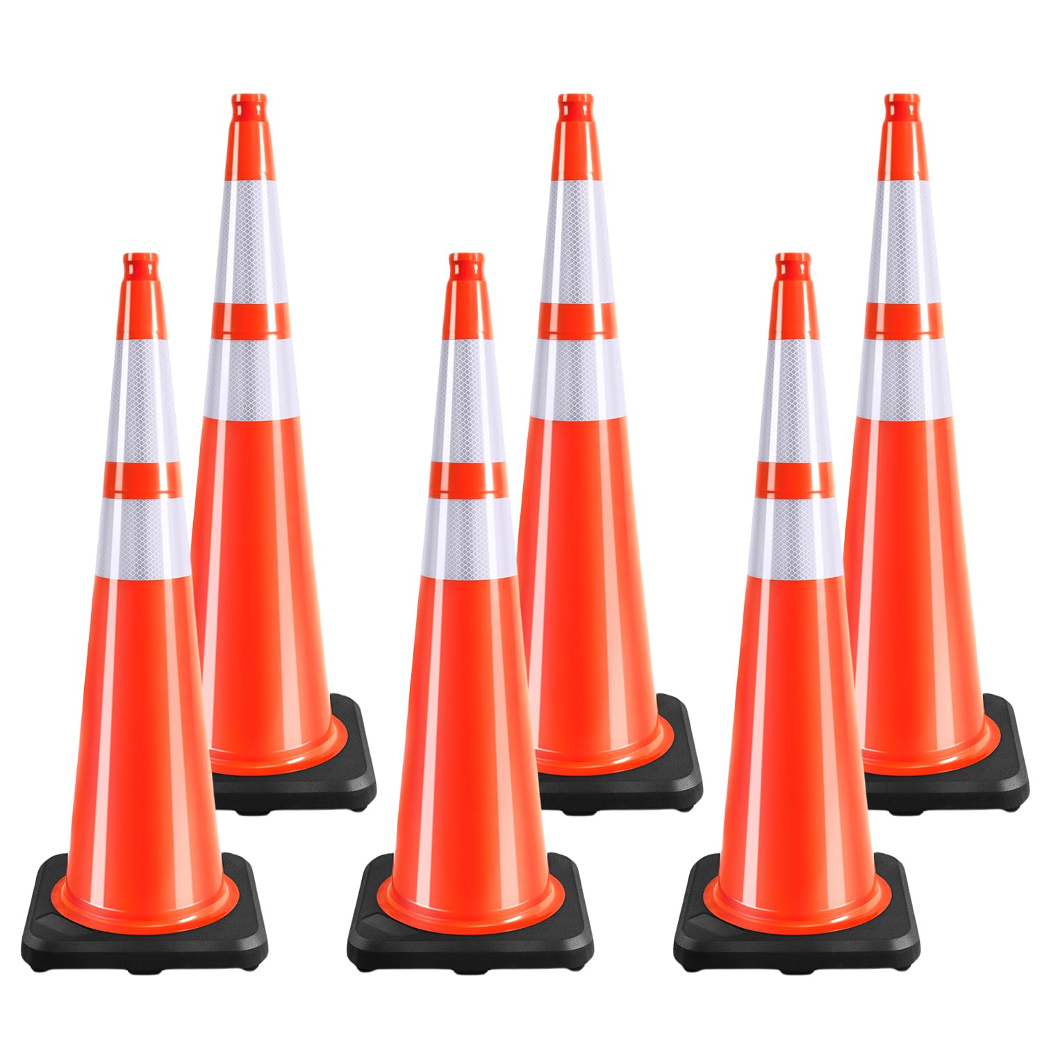 36 Inch Traffic Cones (6 Pack),Heavy-Duty PVC Construction Cone with Reflective Collars & Weighted Black Base for Road Safety,Parking & Driver Training