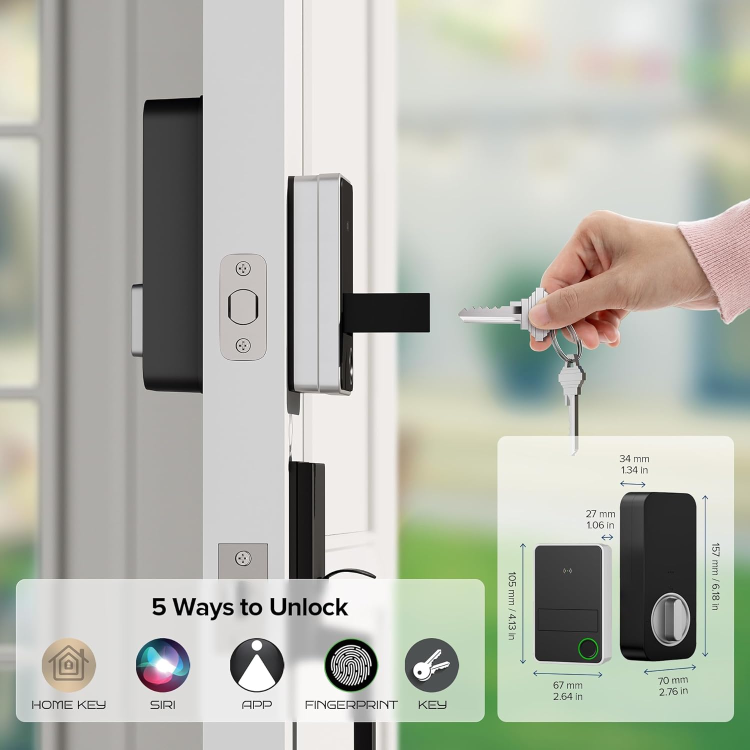 X3 Apple Home Key Door Lock Deadbolt, iOS ONLY, Smart Keyless Entry Door Lock with Fingerprint, Works with HomeKit Over Thread (Border Router), Voice/App/Remote Control, IP65 Weatherproof, Silver