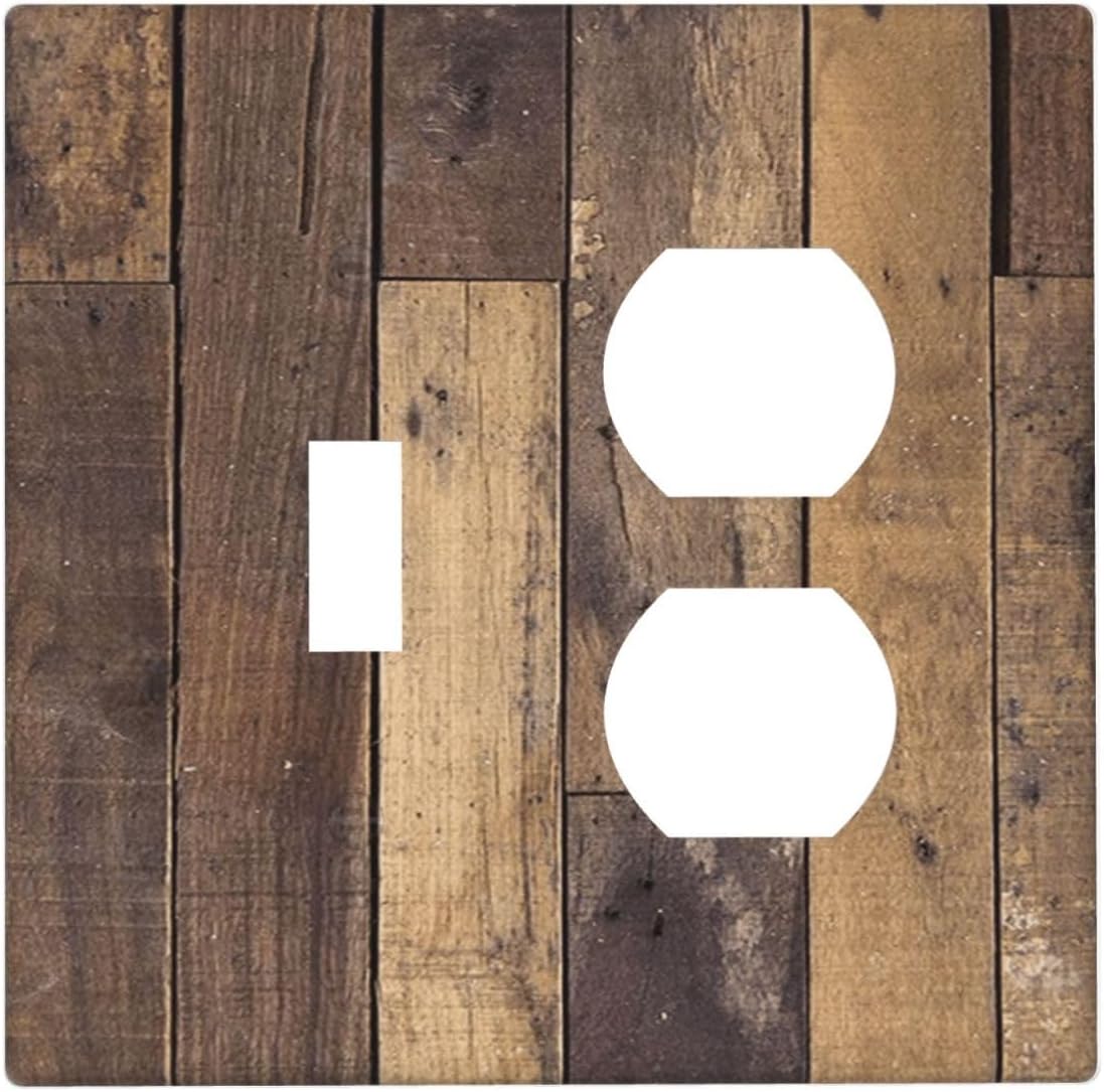 Cool Brown Wood Style Vintage Rustic Print Wallplates 1 Toggle 1 Duplex Switch Plate Electrical GFCI Faceplate Decorative Light Switch Covers for Farmhouse Home Decor