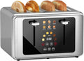 4 Slice Toaster, Touchscreen & Dual Independent Control Panel，5 Basic Functions & Digital Countdown Toasters, 6 Shade Settings＆6 Bread Types, Smart Bread Maker Mute/Screen-Off,Stainless steel