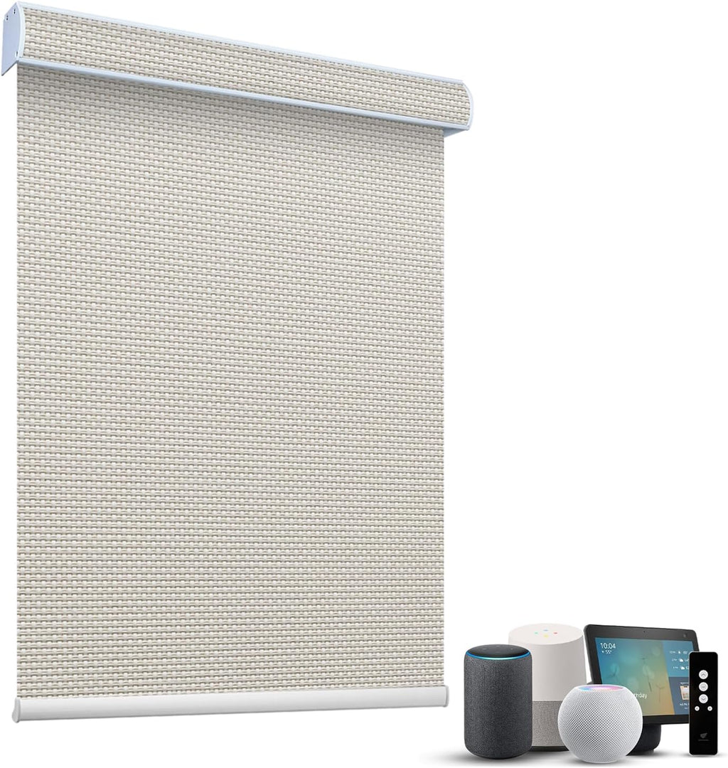 SmartWings Motorized Roller Shades 5% Openness Without Privacy Custom Size, Rechargeable Battery, Works with Matter/Apple HomeKit, Alexa, Thread/Zigbee, Remote Optional, 5% Openness White Linen