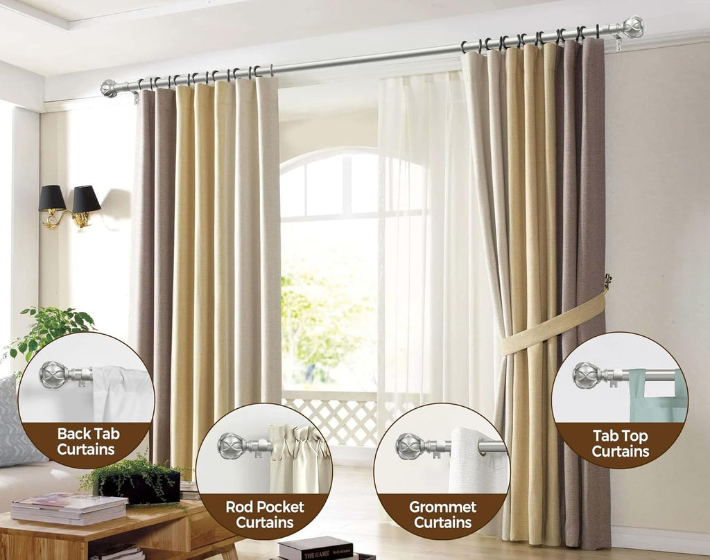 KAMANINA 1 Inch Curtain Rod Telescoping Single Drapery Rod 36 to 72 Inches (3-6 Feet), Antique Silver Curtain Rods for Windows 24 to 68 Inches, Netted Texture Finials