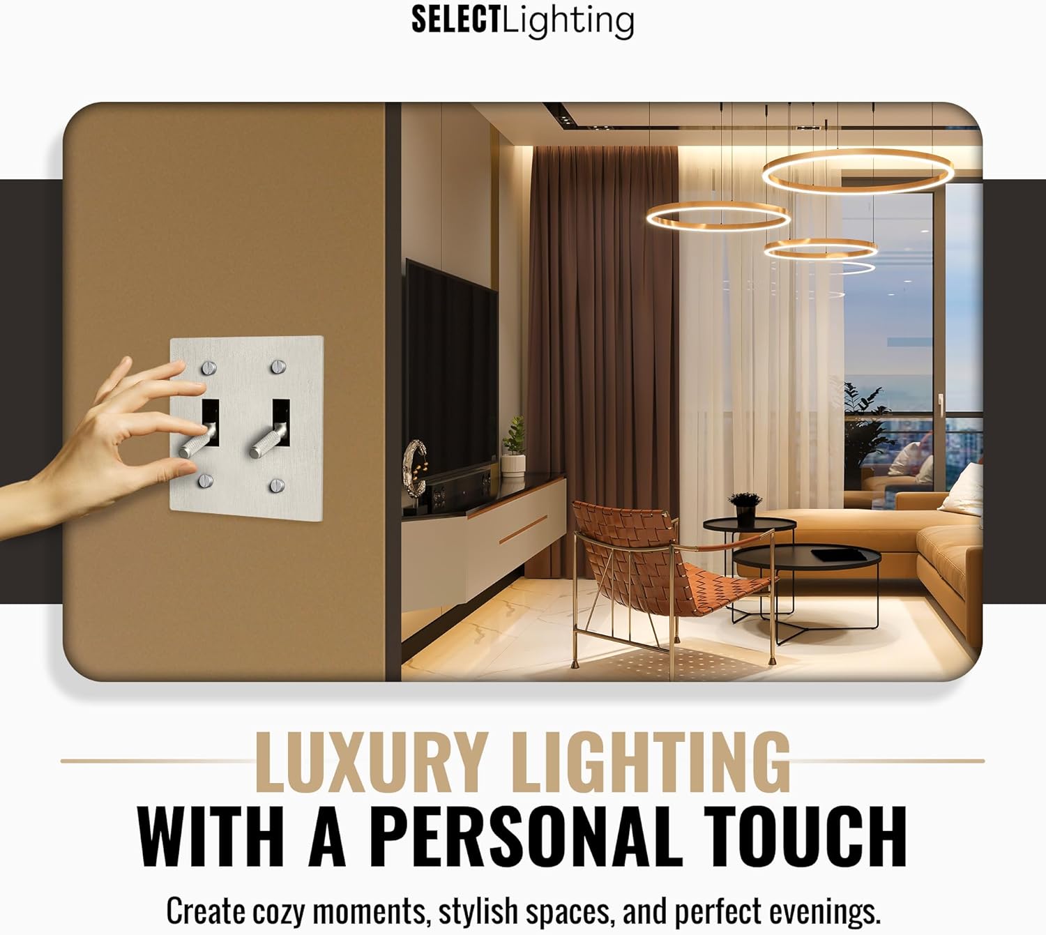 Select 15A 120V AC 2-Gang Toggle Switch, Vintage Satin Nickel Plated Single Pole 3 Way Compatible Wall Mount Toggle Switch, Included Faceplate & Switch Module, UL Listed