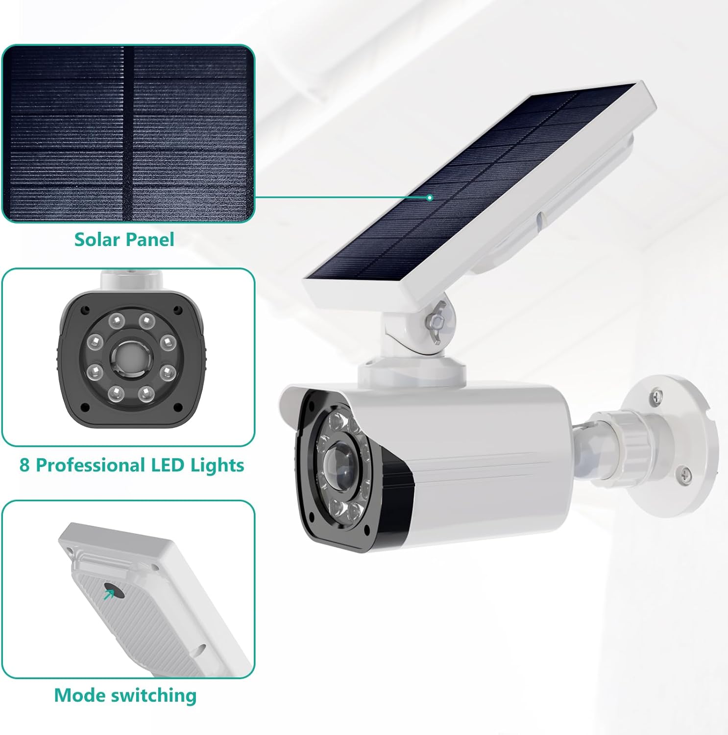 WALI Dummy Fake Camera, Security Camera with Motion Sensor Flood Light, Simulated Surveillance Security CCTV Dome Camera Indoor Outdoor (TCW2-SOL), 2 Packs, White-Solar