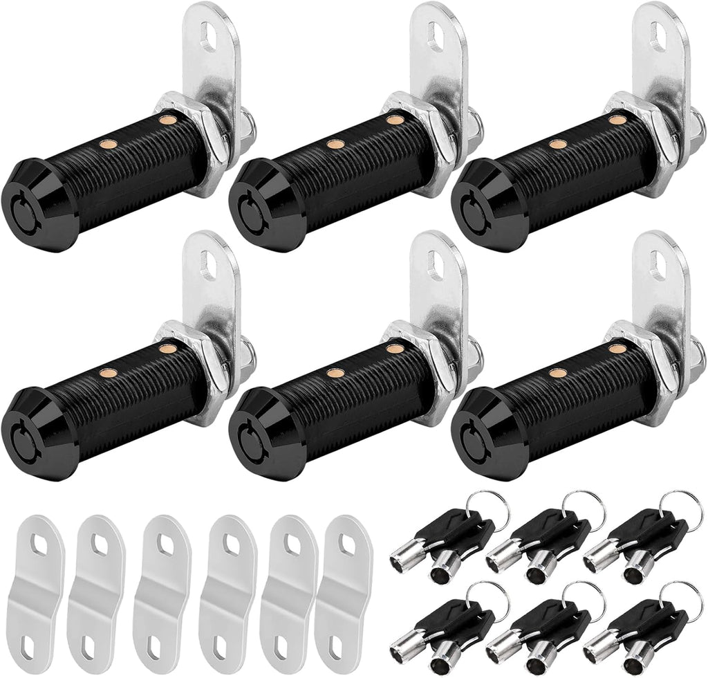 Black Cam Locks RV Storage Locks Keyed Alike, 1-1/2” Fits on 1-1/4” Max Door Thickness, RV Compartment Locks for Camper Trailer Cabinet Locks with Keys (Black 1-1/2 Inch 6Pack)