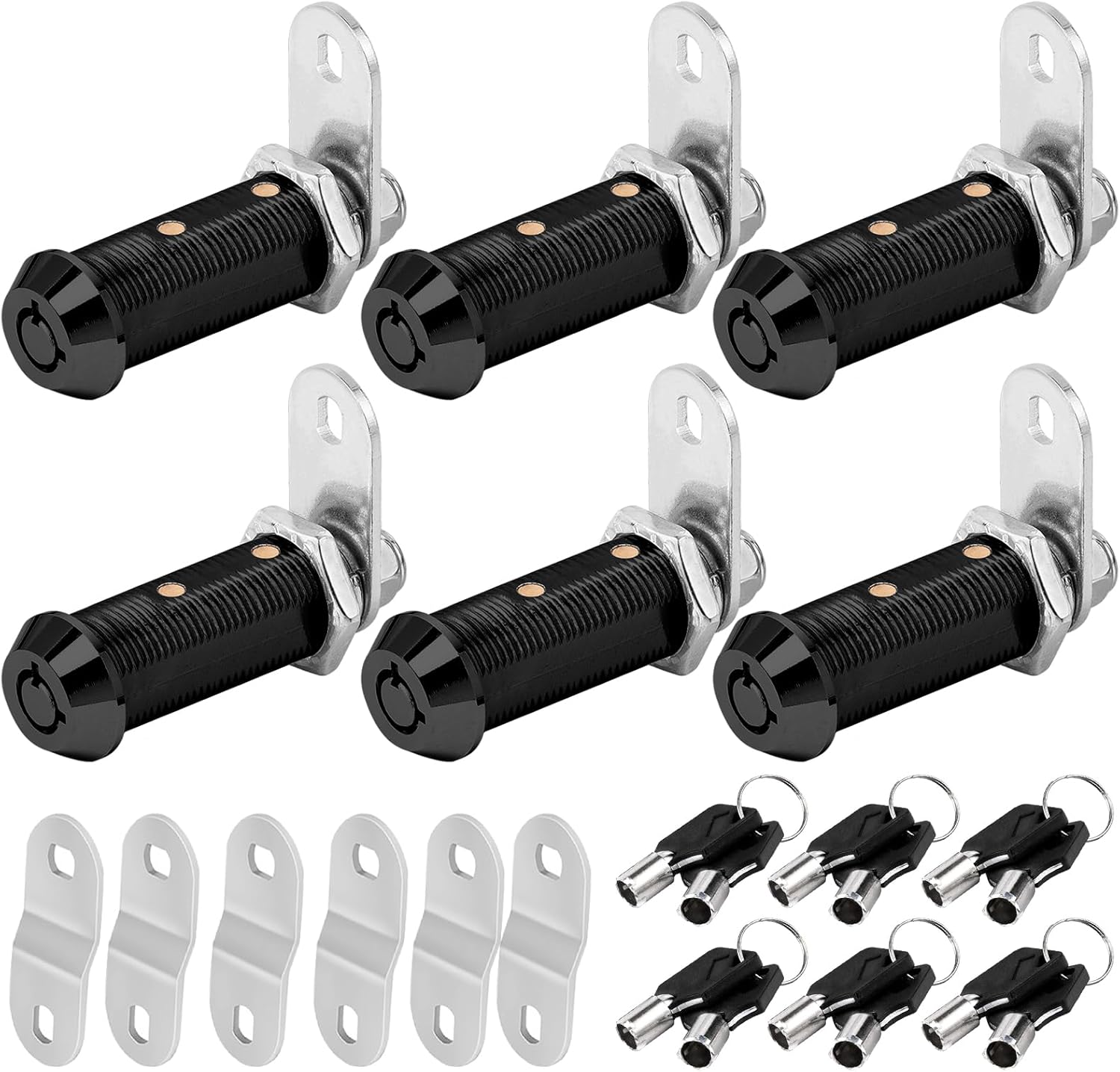 Black Cam Locks RV Storage Locks Keyed Alike, 1-1/2” Fits on 1-1/4” Max Door Thickness, RV Compartment Locks for Camper Trailer Cabinet Locks with Keys (Black 1-1/2 Inch 6Pack)