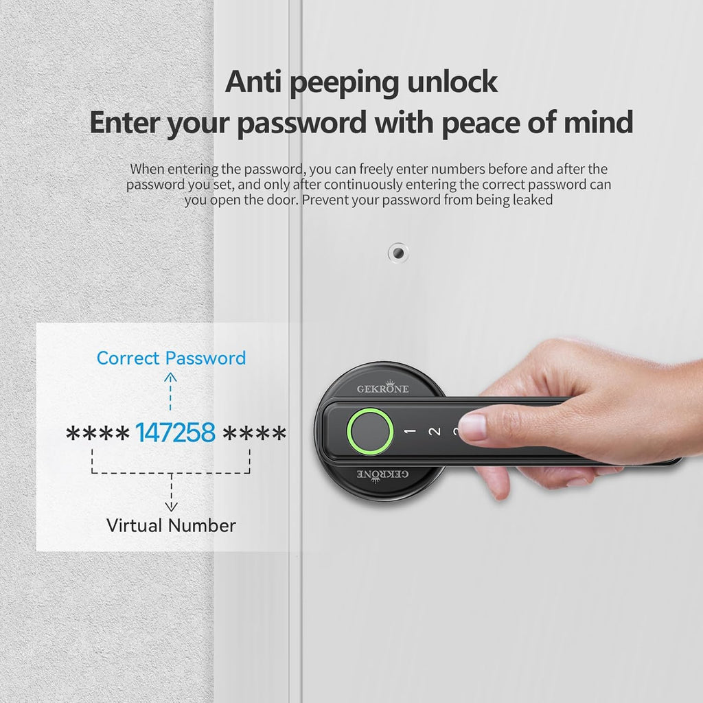 Fingerprint Smart Lever Lock TUYA APP Control Keyless Entry Bluetooth Touchscreen Indoor Handle Biometric Electronic Digital Door Knob with Keypad Suitable for Hotel Office Apartment Bedroom