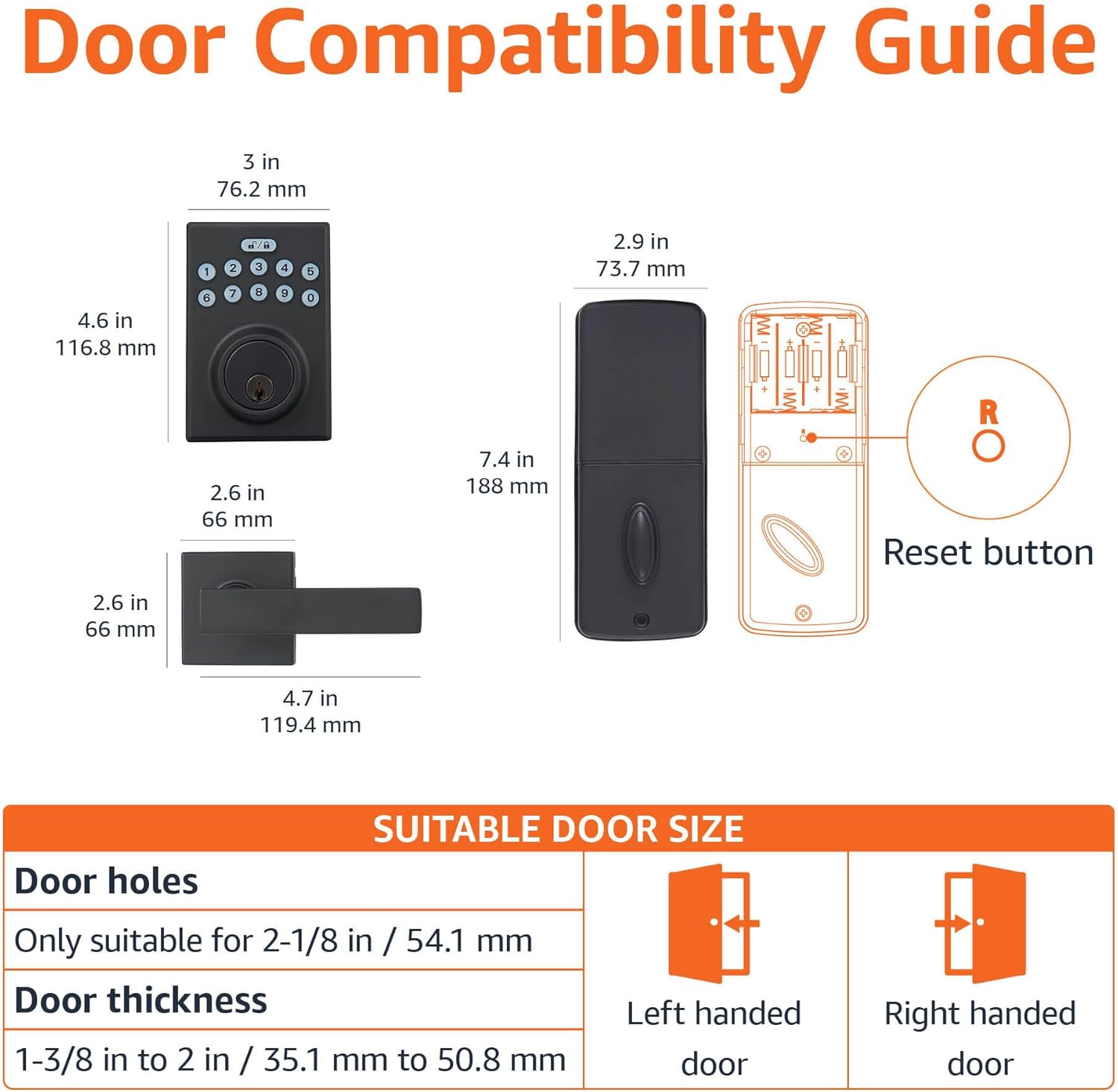 Amazon Basics Contemporary Electronic Keypad, Keyless Entry Door Lock Deadbolt with Handle Set, Key Pad Front Door with Knob, Contemporary Door Locks for Front Door, Door Handle, Matte Black, 1-Pack