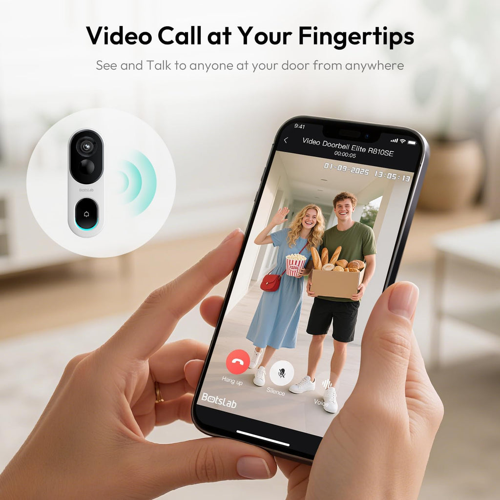 BOTSLAB 2K Doorbell Camera Wireless, 180° Head-to-Toe View, No Monthly Fee, Video Doorbell with 2-Way Audio, Human Detection, 5200mAh Battery, 2.4Ghz WiFi