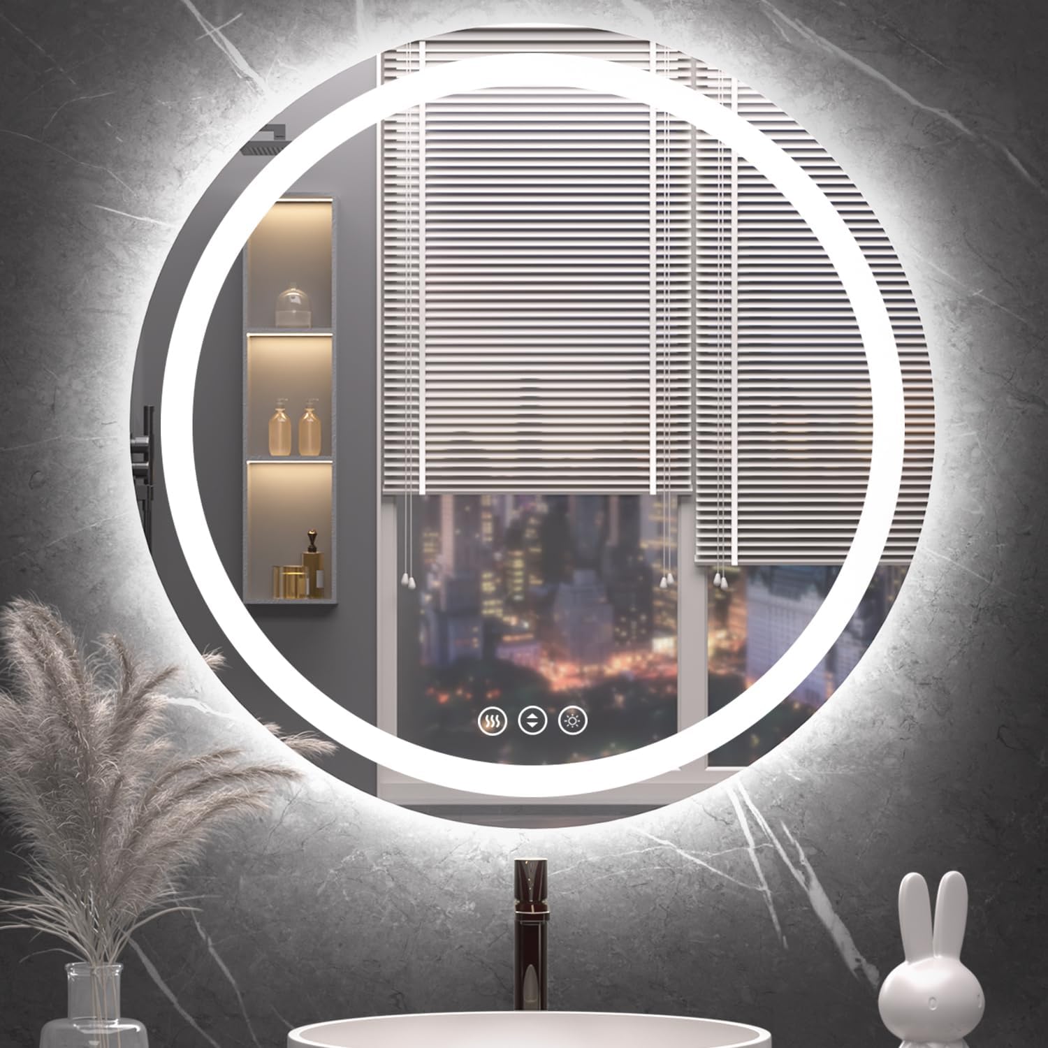 Round LED Bathroom Mirror with Lights, Backlit & Front Lighted, Wall-Mounted Vanity Mirror 3000K/4000K/6000K, Memory Functions, Anti-Fog, Dimmable Smart Mirror (Round 30" x 30")