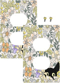 Decorative Outlet Covers Cute Black Cat in a Flower Patch Botanical Garden 1 Gang Duplex Light Switch Cover Plate Wall Plates Switch Plate Cover for Bedroom Home Decor（2 Pack）