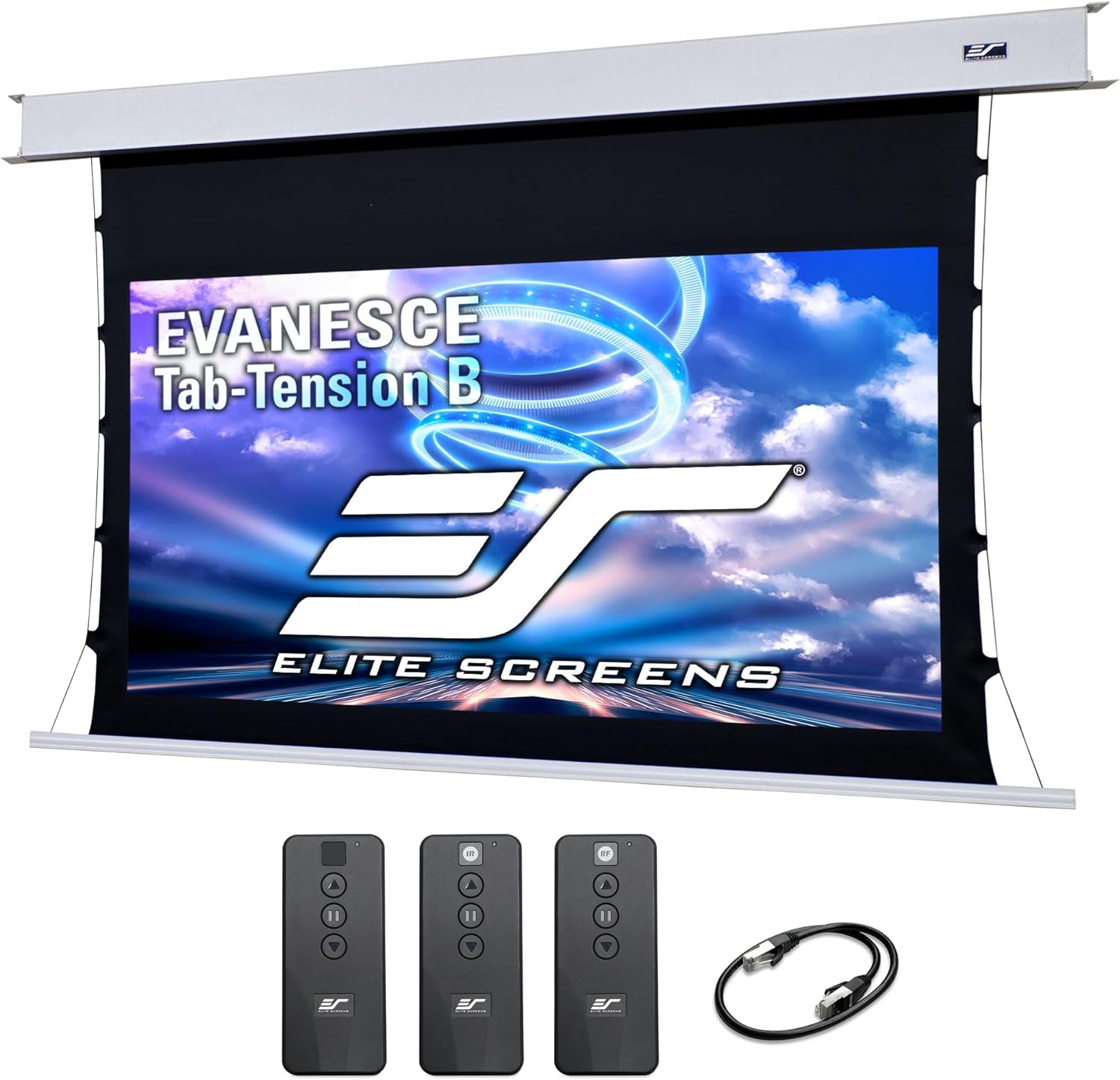 Elite Screens Evanesce Tab-Tension B, 100-inch 16:9, 4K / 8K HD, Recessed in-Ceiling Electric Tab Tensioned Projector Screen, Matte White Projection Screen Surface Programmed Remote Kit, ETB100HW3-E12