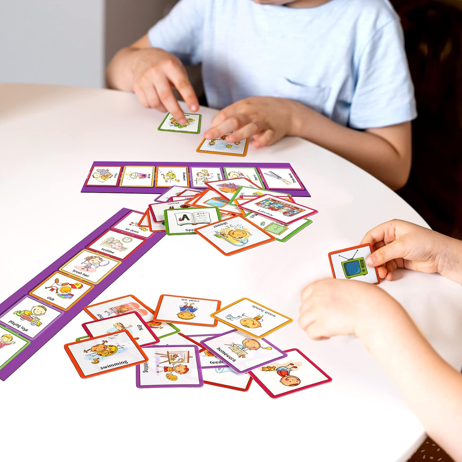 Geyee 60 Pcs Visual Schedule Cards Daily Routine Chart Visual Planner Cards Bulk for Autism Learning Materials Asperger's ADHD Home Education Behavioral Tool(Purple)