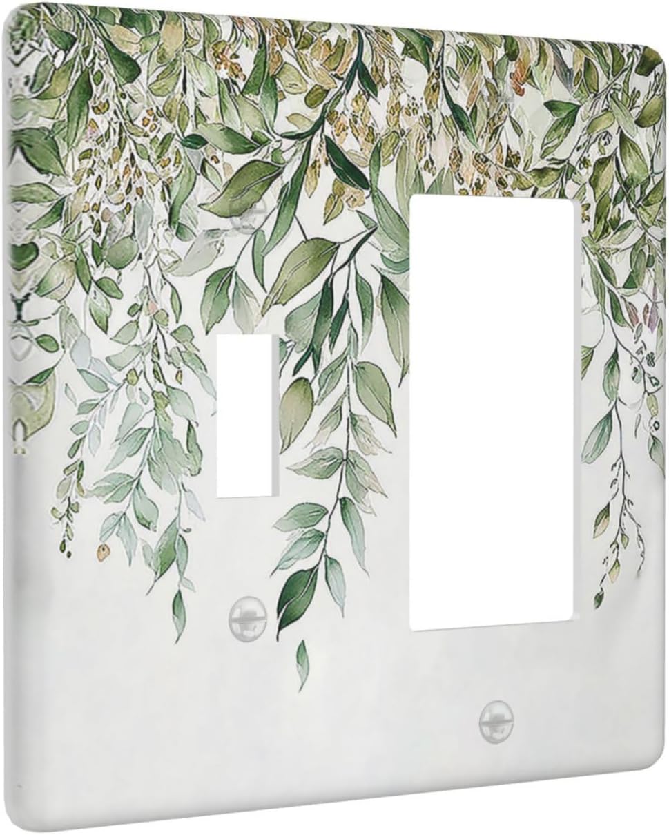 Outlet Covers Sage Green Eucalyptus Watercolor Plant Leaves 1 Toggle 1 Rocker Combination Decorative Wall Plate Electrical Switch Plates Light Switch Cover Plate for Bedroom Bathroom
