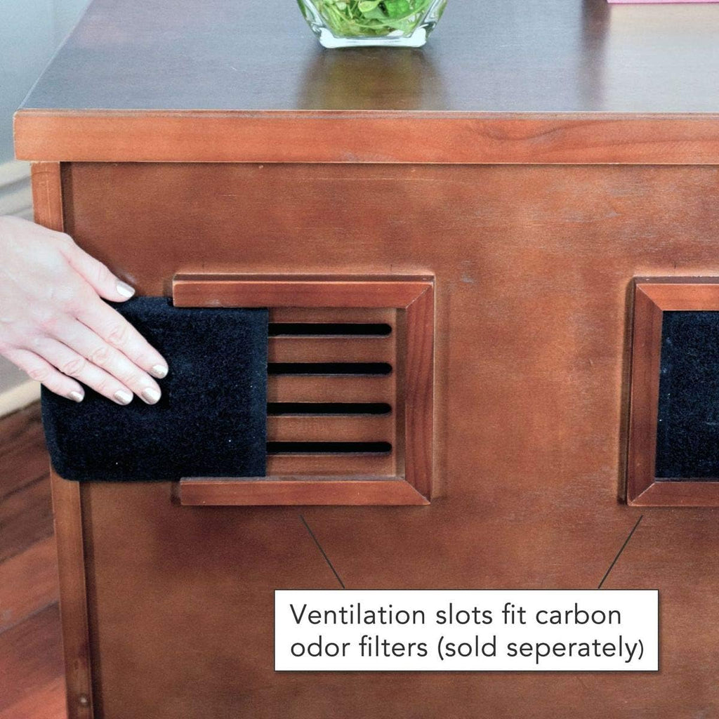 THE REFINED FELINE Cat Litter Box Enclosure Cabinet, Shaker, Mahogany Brown, Mid-Century Feet, Large, Hidden Litter Cat Furniture with Drawer