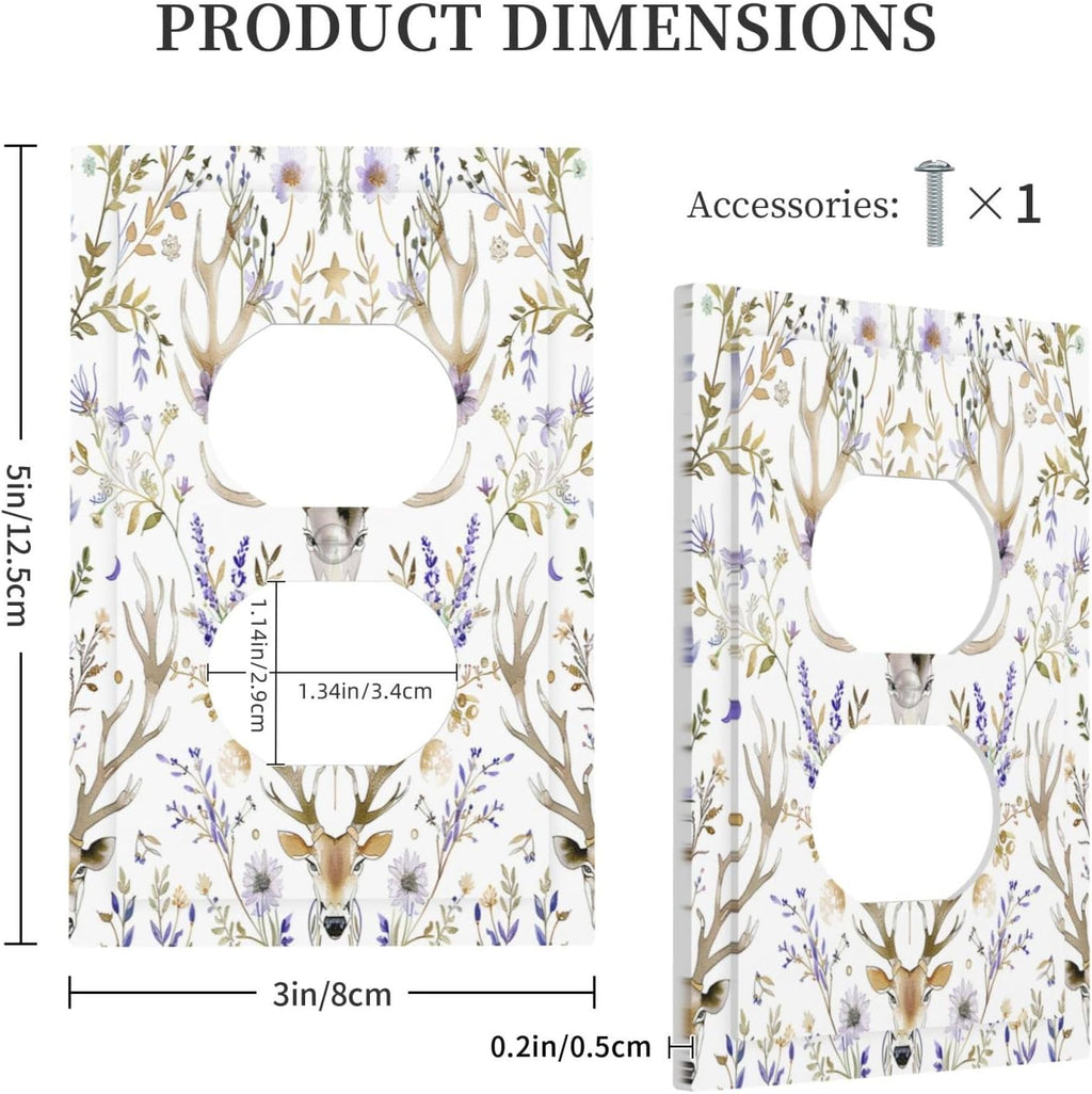 Outlet Covers Gothic Retro Floral Damask Elk Wild Flower 1 Gang Duplex Light Switch Cover Decorative Switch Plates Electrical Receptacle Faceplate Wall Plate For Bed Room Living Room