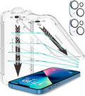 EZ-GLAZ- 4 Pack for iPhone 13 Screen Protector [6.1"] With 2 Pack Camera Lens Protector, 9H+ Hardness 12FT Military Grade Shatterproof Scratch Resistant Durable Tempered Glass Film with Flawless Fit Kit, HD Clear