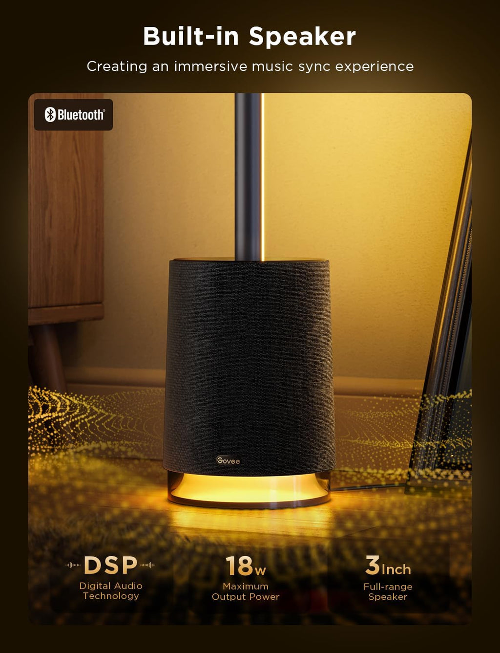 Govee Floor Lamp Pro, RGBICWW LED Lamp with Bluetooth Speaker and White Noise, 2100 Lumens Standing Lamp, Works with Matter, 16 Million Colors, Music Sync, Floor Lamp for Bedroom, Living Room