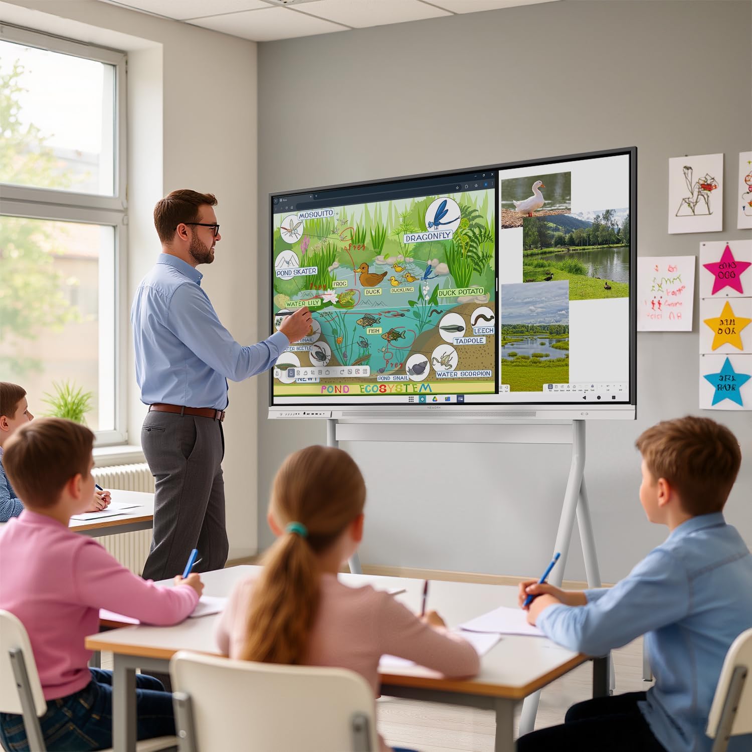 Smart Board, 75" Interactive Whiteboard with Google EDLA, Built-in Digital Whiteboard, Wireless Casting, Split-Screen & Unlimited Canvas for Business and Education (Wall Mount Included)