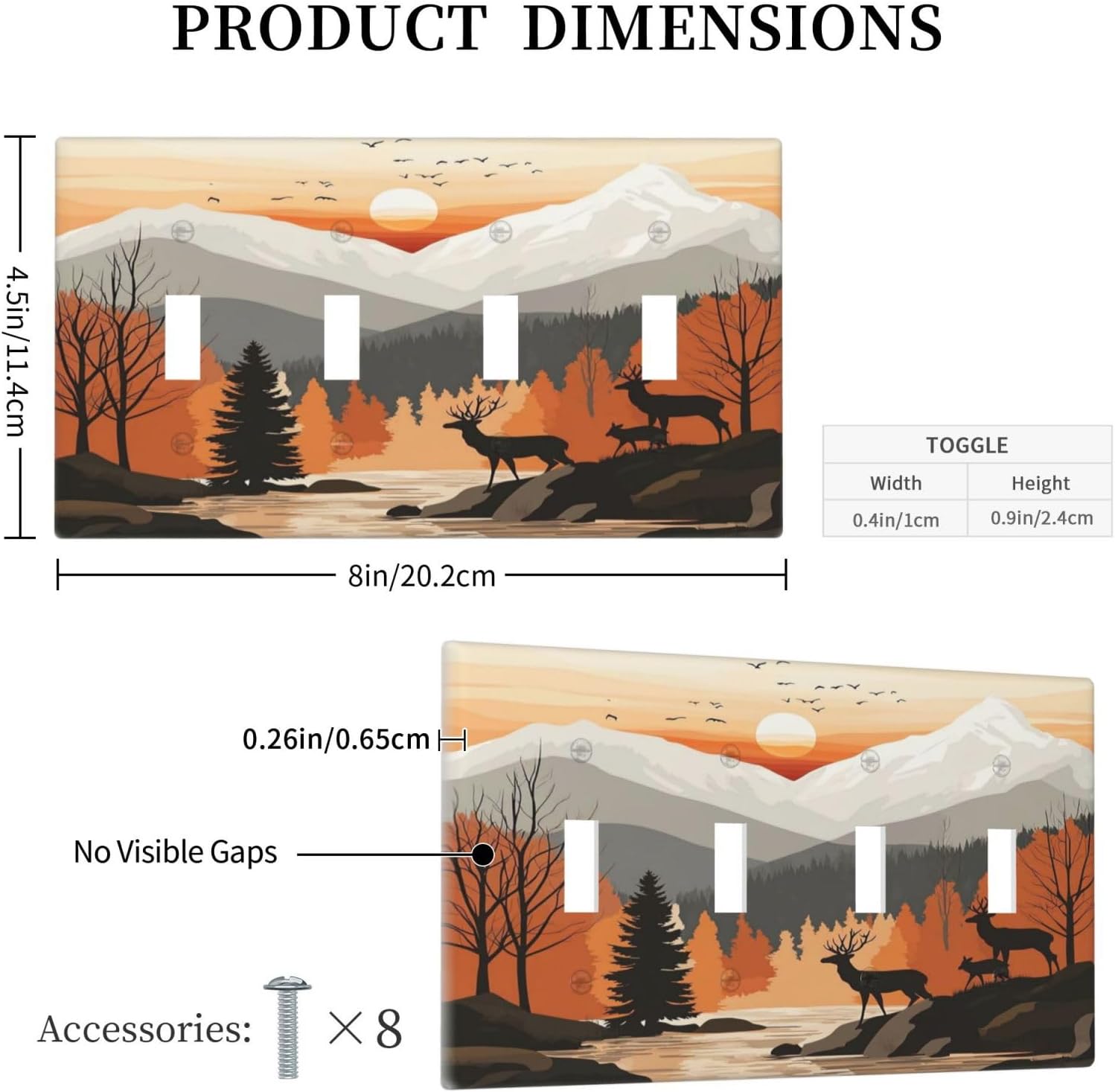 Sun Forest Deer Snow Mountain River Light Switch Covers Quad Toggle Electrical Faceplate 4 Gang Wall Plate Decorative Switch Plates For Bed Room Living Room Decor