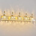 Vintage Bathroom Vanity Light, 5-Light Gold Vanity Lighting Fixture with Flower Glass Shade, Bathroom Lighting Fixtures Over Mirror
