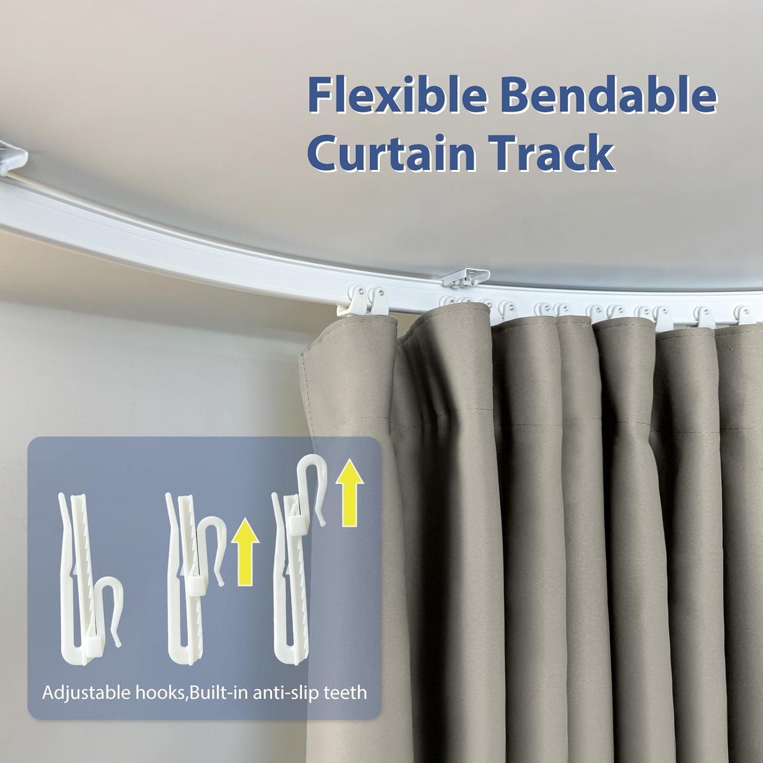 Room Divider Ceiling Mounted Curtains Track Sets Extra Wide Blackout Curtain Flexible Tracks for Bedroom Privacy Partition Separator,1 Panel Light Grey Drape and White Rail, W15 x H10ft