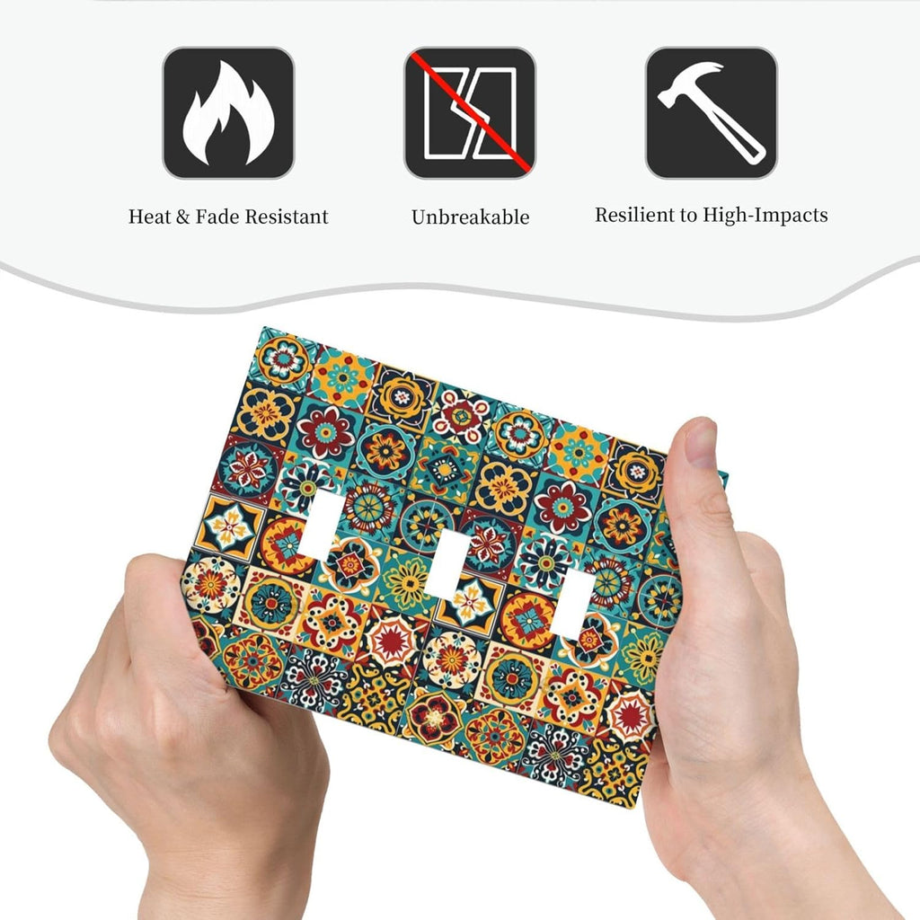 Decorative Switch Plates Mexican Talavera Colorful Mosaic Tiles 3 Gang Wall Plate Triple Toggle Light Switch Cover Faceplate Electrical Wall Panels For Bathroom Kitchen Decor