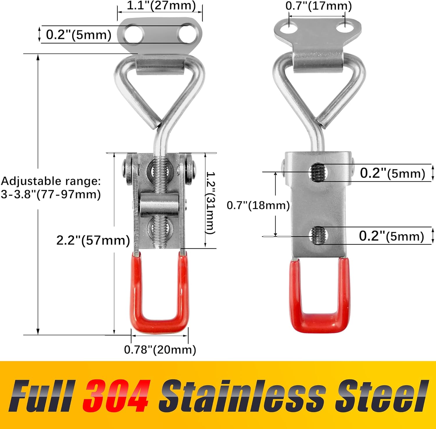 2 Pack Toggle Latch Clamp 4001 Adjustable 304 Stainless Steel Toggle Hasp Latches for Smoker Lid Jig Freezer Door Cooler Box Case Trunk Draw Chest, Quick Release 330Lbs Holding Capacity